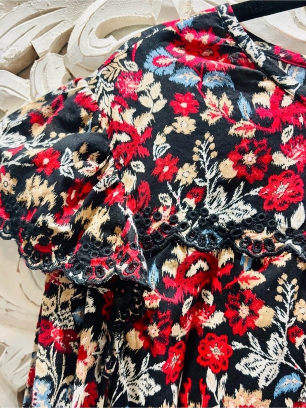 LOFT Black Floral Ruffle Eyelet Long Sleeve Blouse - Picture 4 of 9